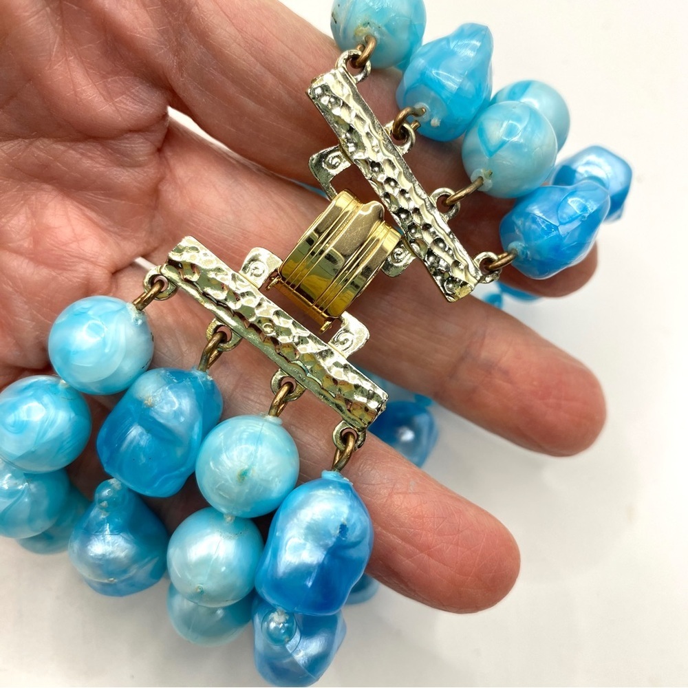 Chunky Acrylic Blue Beads Wide Bracelet
